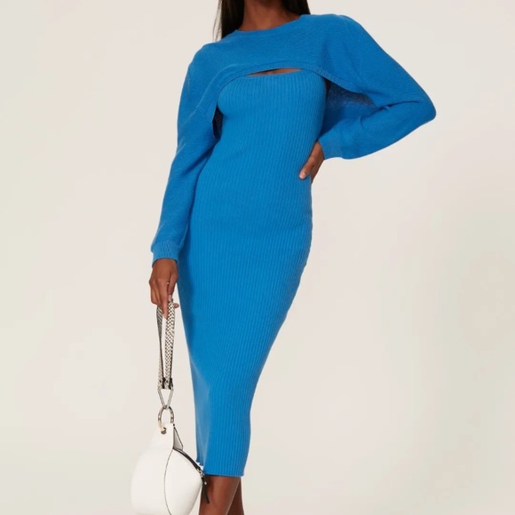 (A55) Line + Dot Eva Rib Knit Dress in Sea Blue, Size Large - Picture 3 of 16